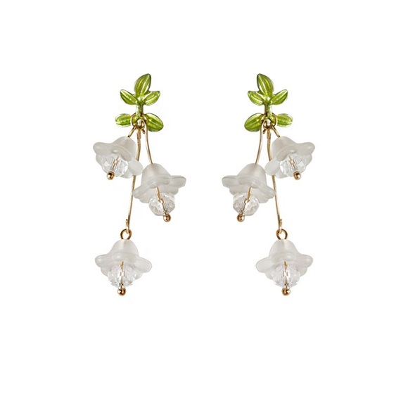 Handmade Green Enamel Flower Tassel Earrings – 925 Silver 🌸✨ - Picture 6 of 7